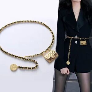 New! Gold Chain Belt with Mini Bag Italy Coin